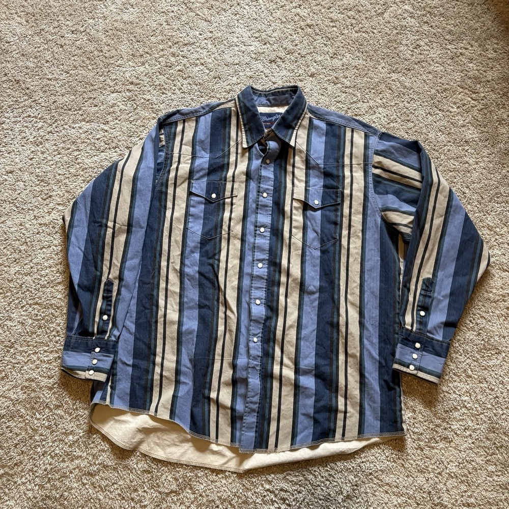 Vintage 90s Wrangler Brushpopper Pearl Snap Long Sleeve Men‎ 2XL 18x36